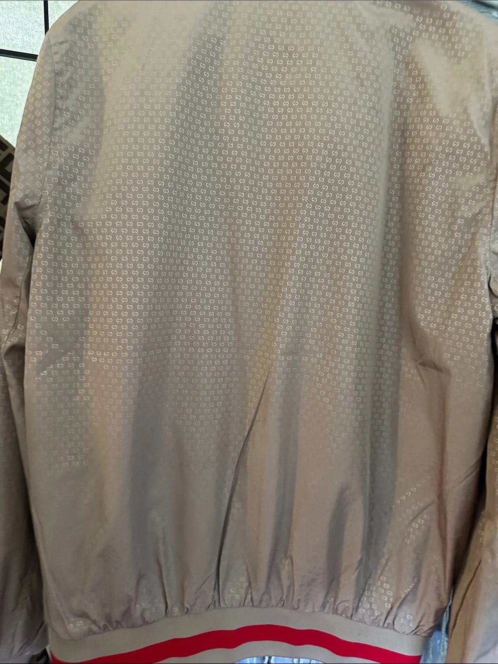 Gucci Beige Bomber Jacket with Red Trim
